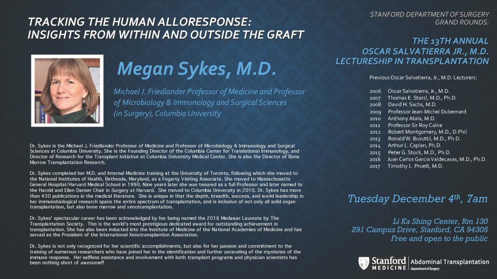 Salvatierra Lecture: Dr. Megan Sykes @ LK130